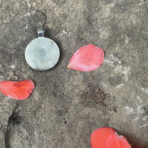 Handmade Silver Polka dotted Alcohol Ink Art Under Domed Glass Set In Silvertone - Picture 3 of 3